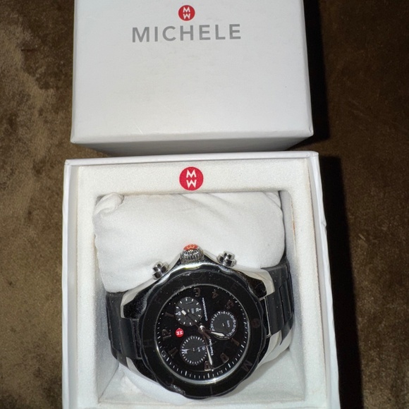 Black Rubber Michele Watch with Silver Bezel main image 3